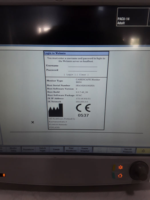 GE Healthcare Carescape B650 Post Anesthesia Care Patient Monitor