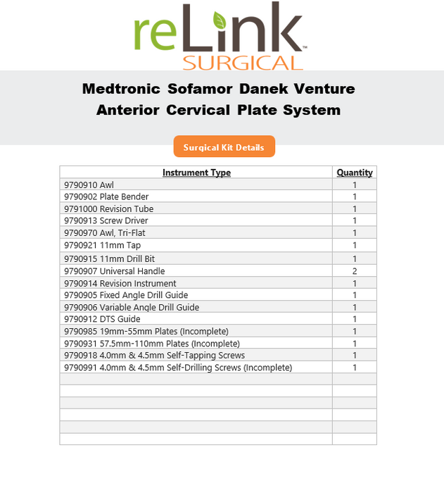 Medtronic Sofamor Danek Venture Anterior Cervical Plate System