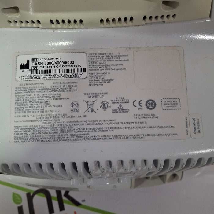 GE Healthcare Dash 3000 - GE/Nellcor SpO2 Patient Monitor