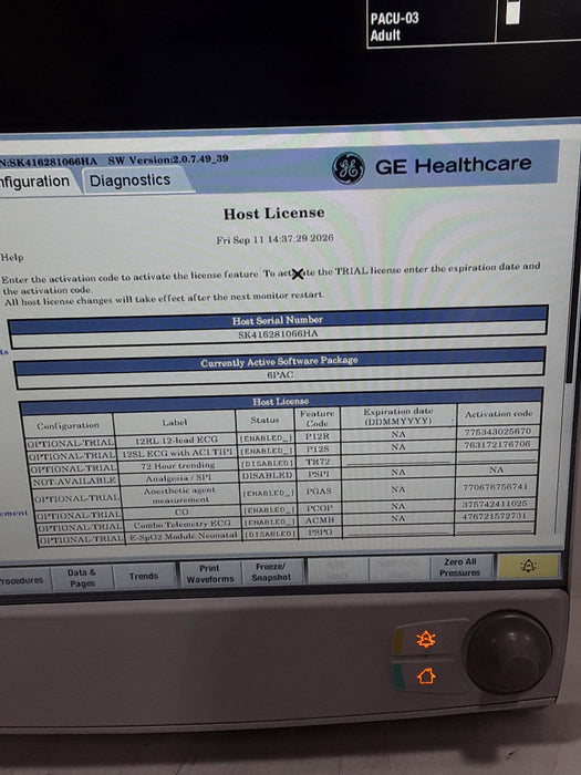 GE Healthcare Carescape B650 Post Anesthesia Care Patient Monitor