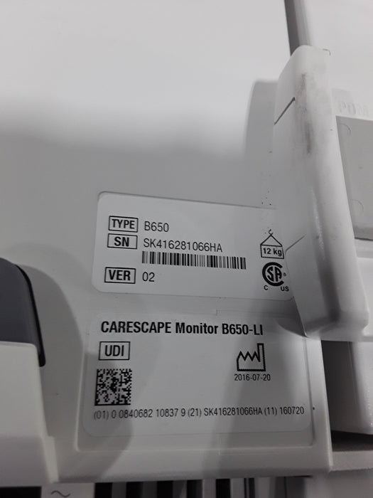 GE Healthcare Carescape B650 Post Anesthesia Care Patient Monitor