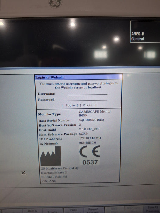 GE Healthcare Carescape B650 Anesthesia Care Patient Monitor