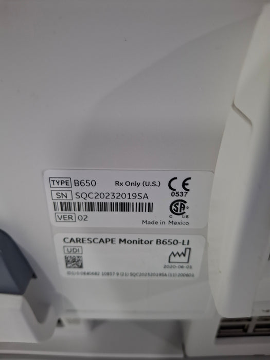 GE Healthcare Carescape B650 Anesthesia Care Patient Monitor