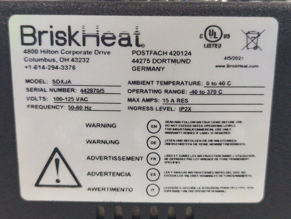 BriskHeat SDXJA Temperature Management System