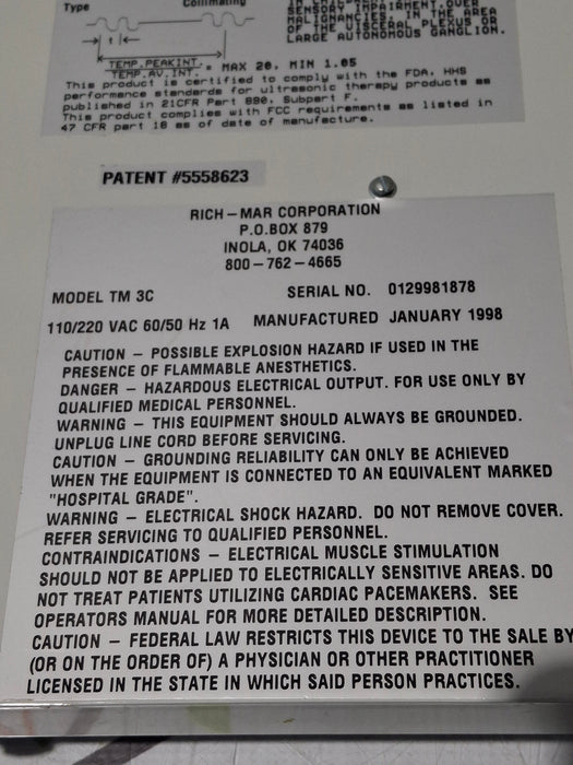 RichMar Theramini 3 Ultrasound Therapy Apparatus