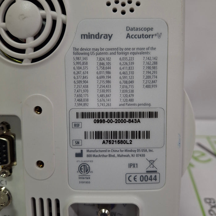 Mindray Datascope Accutorr V Vital Signs Monitor