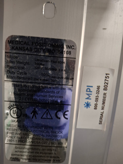 Medical Positioning, Inc. UltraScan Plus 8094 Ultrasound Table