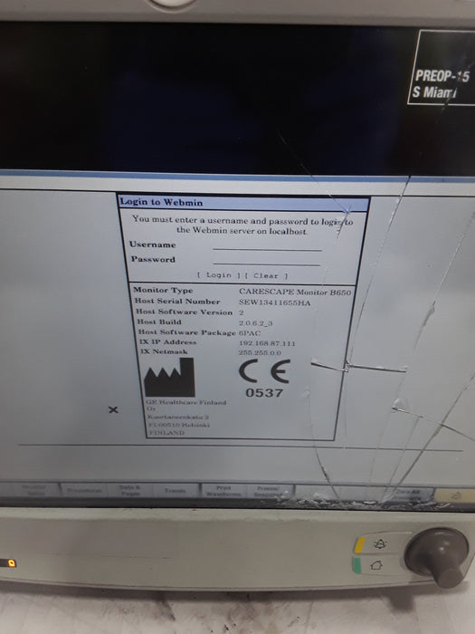 GE Healthcare Carescape B650 Post Anesthesia Care Patient Monitor