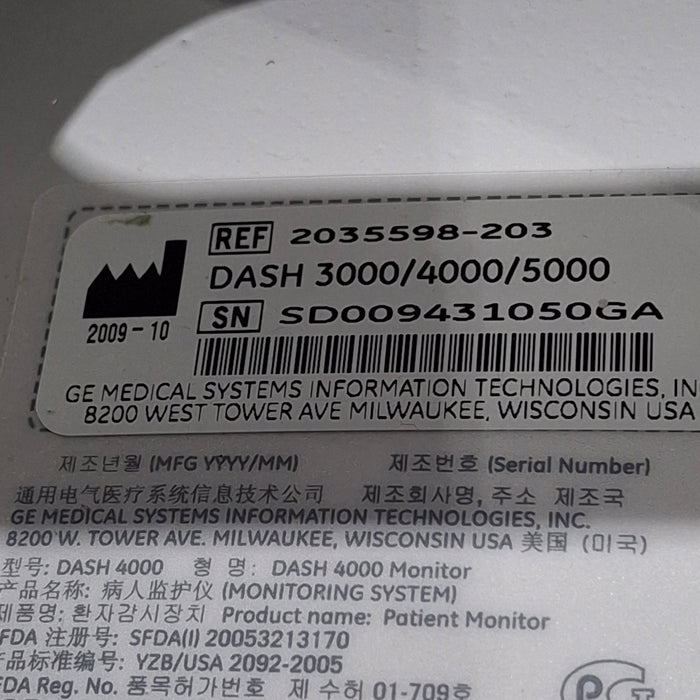 GE Healthcare Dash 4000 - GE/Nellcor SpO2 Patient Monitor
