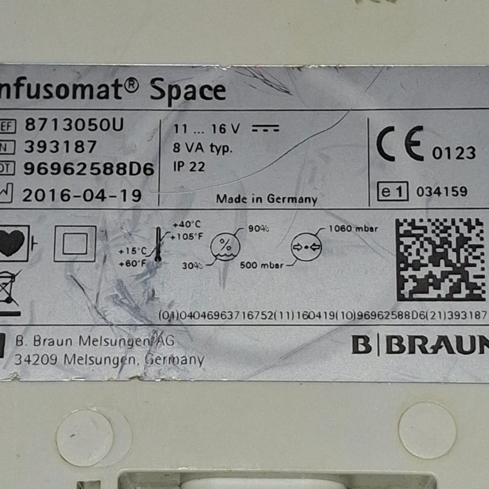 B. Braun Infusomat Space w/Pole Clamp & AC Adapter Infusion Pump