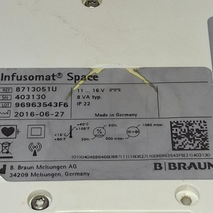 B. Braun Infusomat Space w/Pole Clamp & AC Adapter Infusion Pump