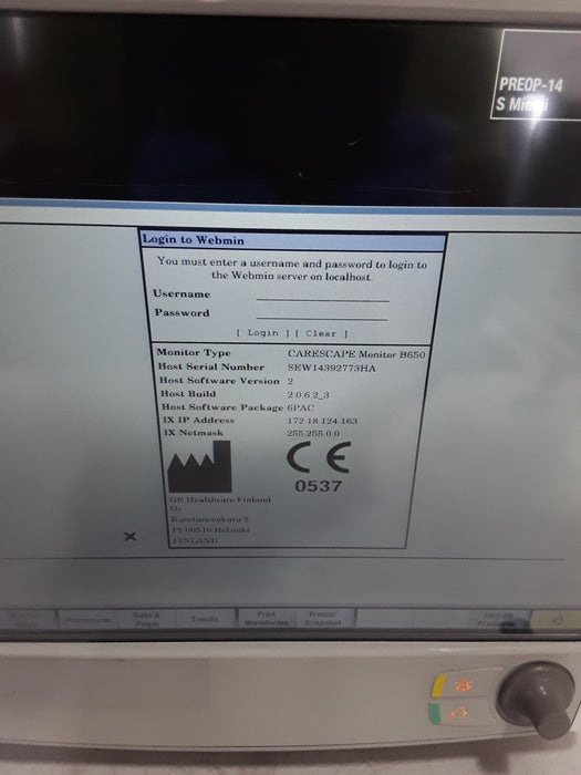 GE Healthcare Carescape B650 Post Anesthesia Care Patient Monitor
