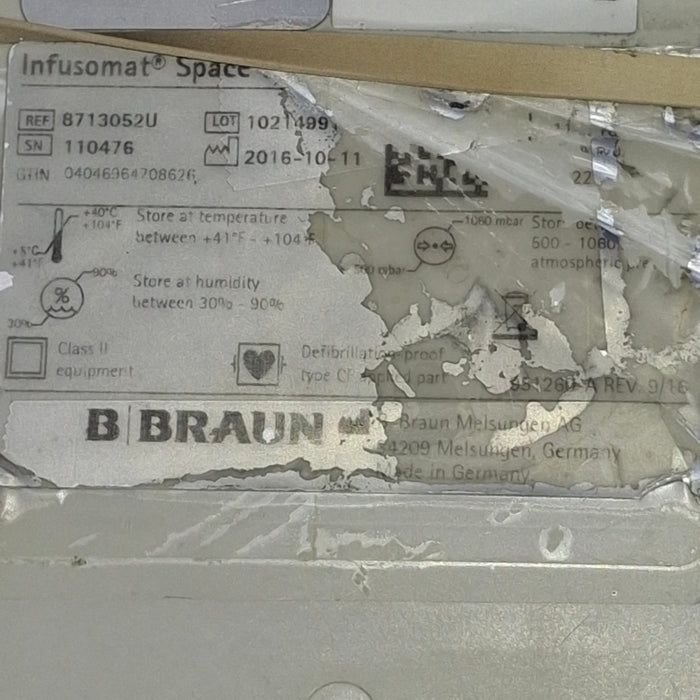 B. Braun Infusomat Space w/Pole Clamp & AC Adapter Infusion Pump