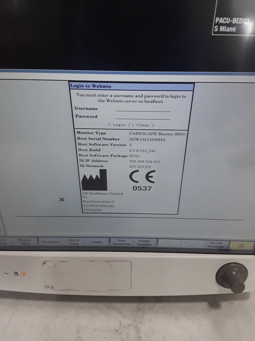 GE Healthcare Carescape B650 Post Anesthesia Care Patient Monitor