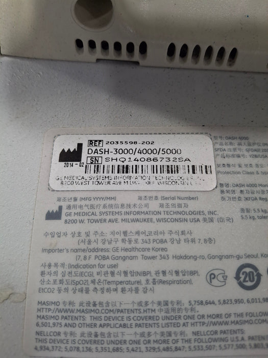 GE Healthcare Dash 4000 - Masimo SpO2 Patient Monitor