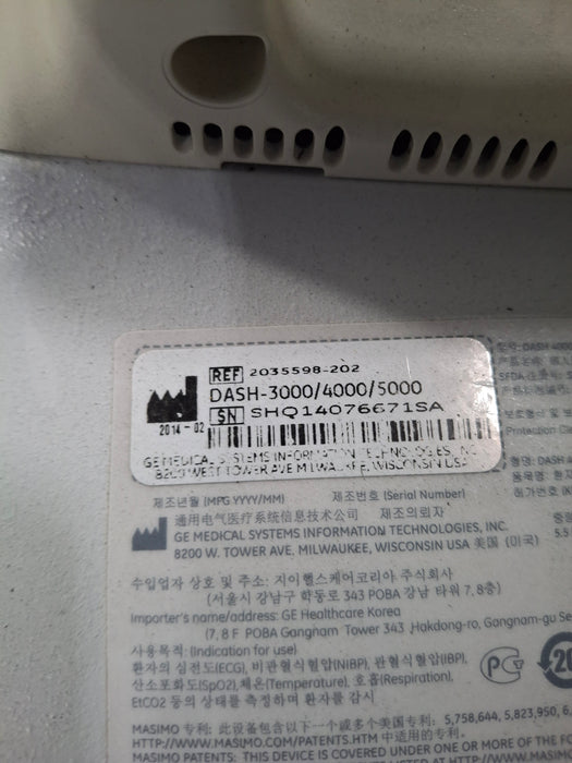 GE Healthcare Dash 4000 - Masimo SpO2 Patient Monitor
