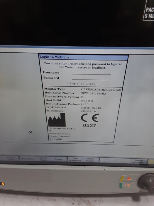 GE Healthcare Carescape B650 Post Anesthesia Care Patient Monitor