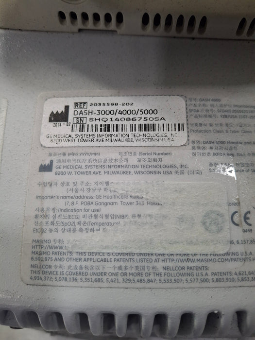 GE Healthcare Dash 4000 - Masimo SpO2 Patient Monitor