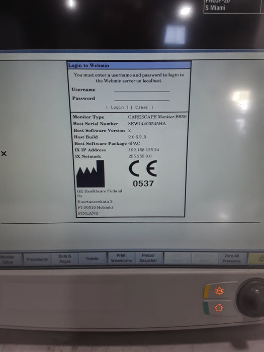 GE Healthcare Carescape B650 Post Anesthesia Care Patient Monitor