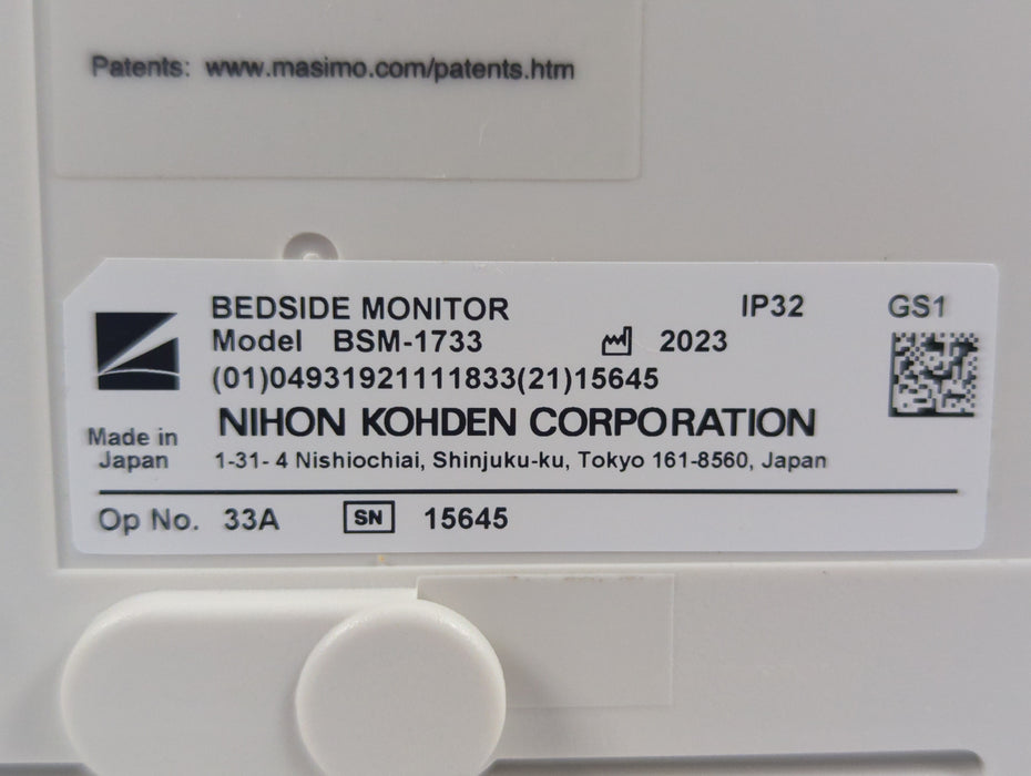 Nihon Kohden BSM-1733 Life Scope PT Transport Patient Monitor