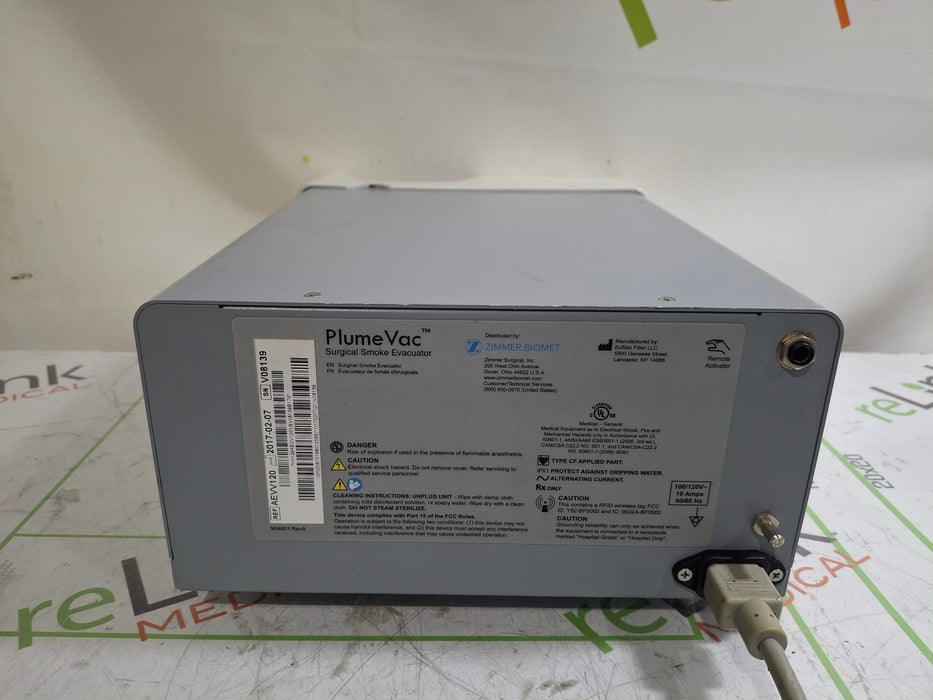 Zimmer PlumeVac AEVV120 Surgical Smoke Evacuator
