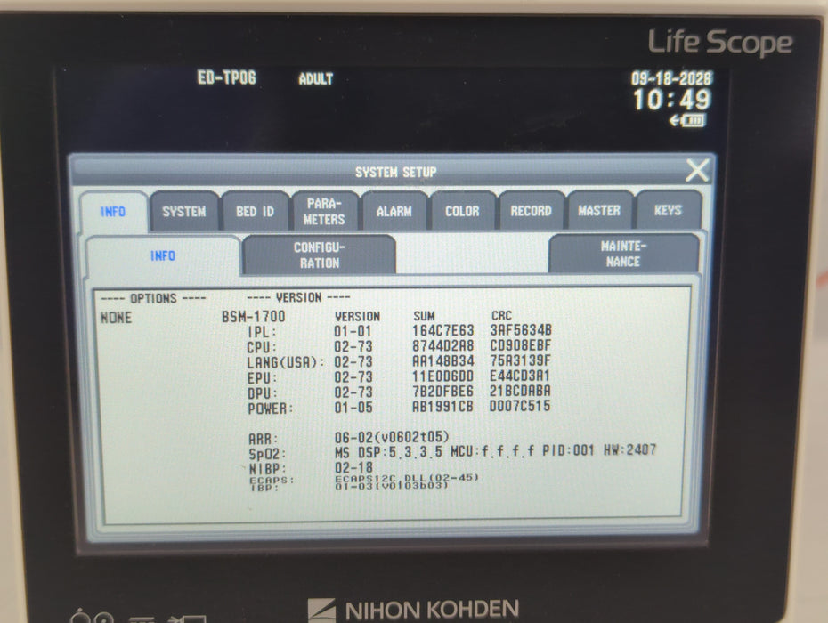 Nihon Kohden BSM-1733 Life Scope PT Transport Patient Monitor