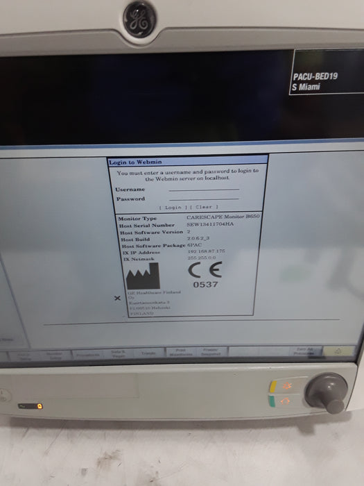 GE Healthcare Carescape B650 Post Anesthesia Care Patient Monitor