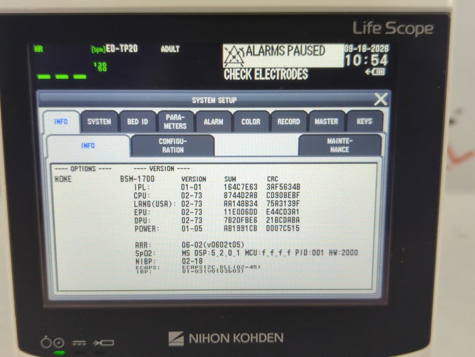 Nihon Kohden BSM-1733 Life Scope PT Transport Patient Monitor