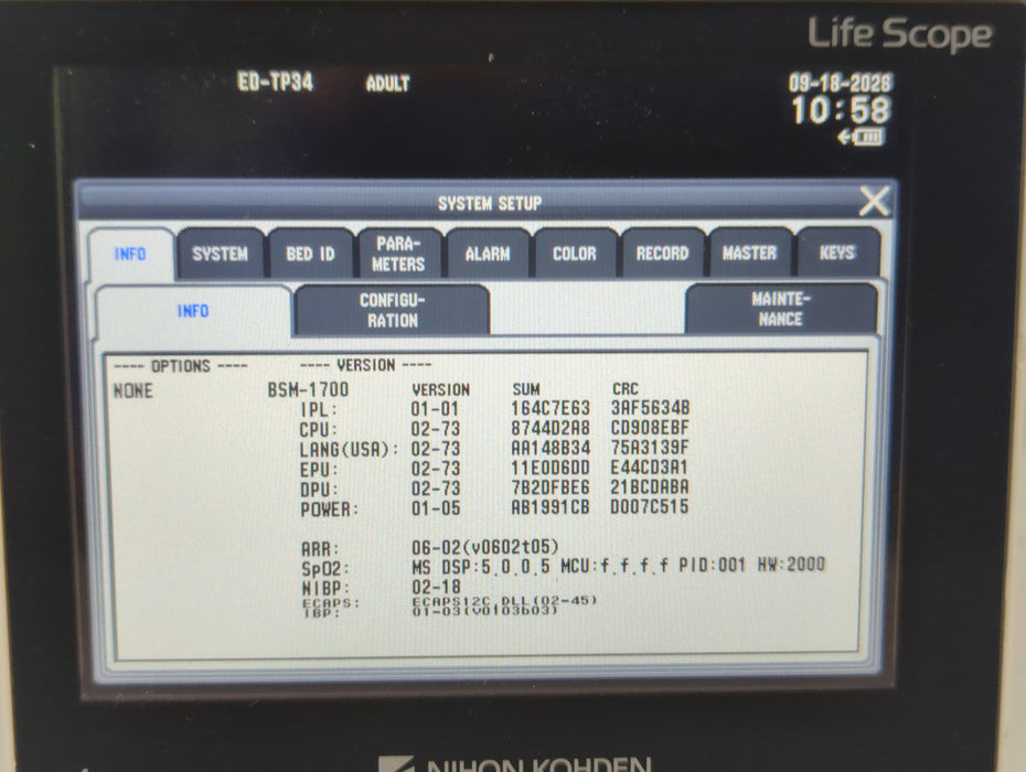 Nihon Kohden BSM-1733 Life Scope PT Transport Patient Monitor