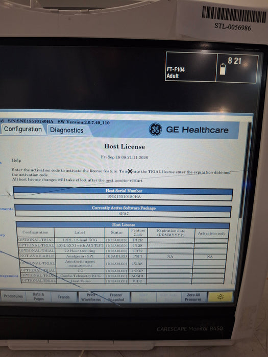 GE Healthcare Carescape B450 Post Anesthesia Care Patient Monitor