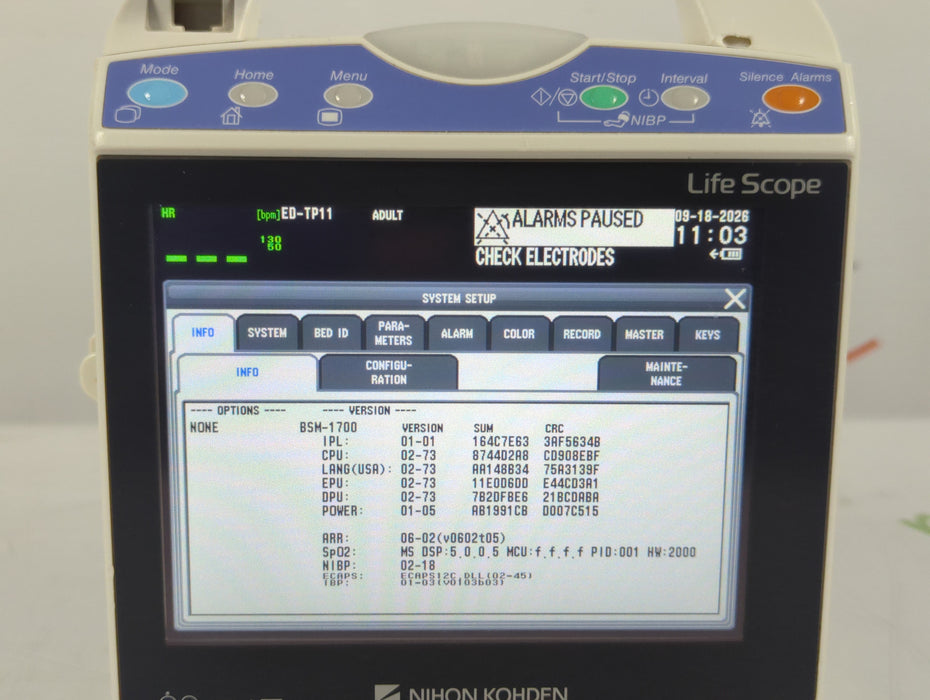 Nihon Kohden BSM-1733 Life Scope PT Transport Patient Monitor