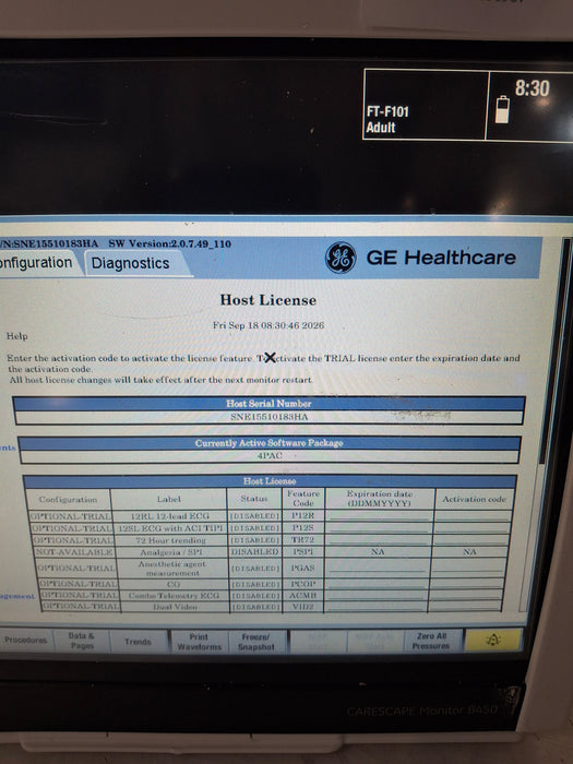GE Healthcare Carescape B450 Post Anesthesia Care Patient Monitor
