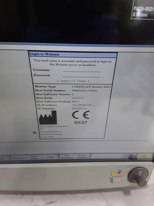 GE Healthcare Carescape B650 Post Anesthesia Care Patient Monitor