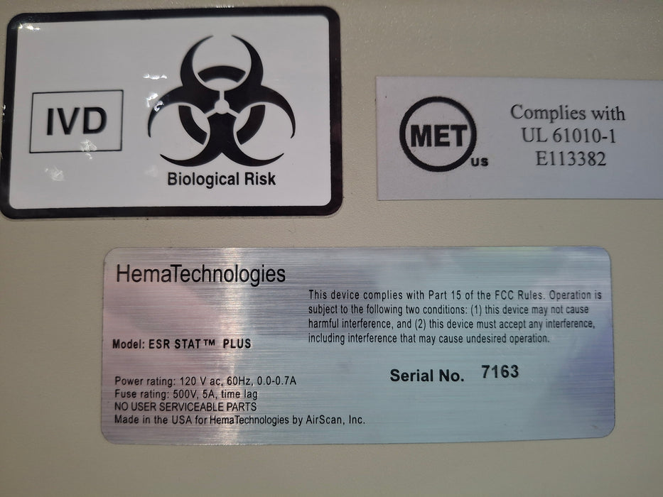 Hema Technology Inc ESR Stat Plus Blood Analzyer