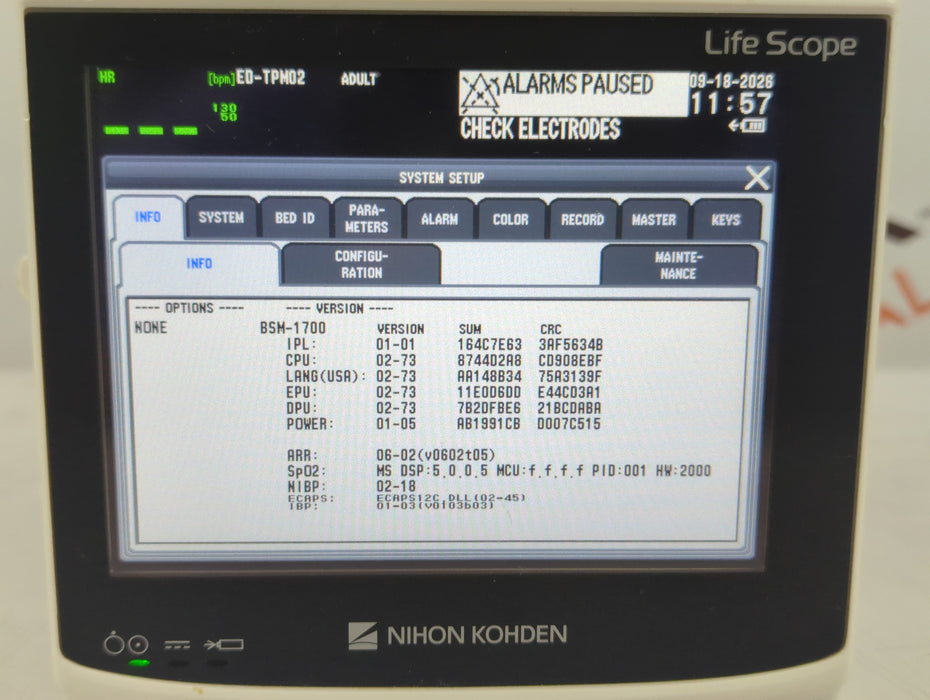 Nihon Kohden BSM-1733 Life Scope PT Transport Patient Monitor