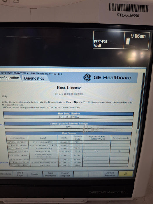 GE Healthcare Carescape B450 Post Anesthesia Care Patient Monitor