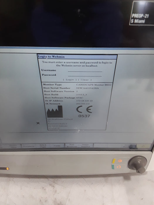 GE Healthcare Carescape B650 Post Anesthesia Care Patient Monitor