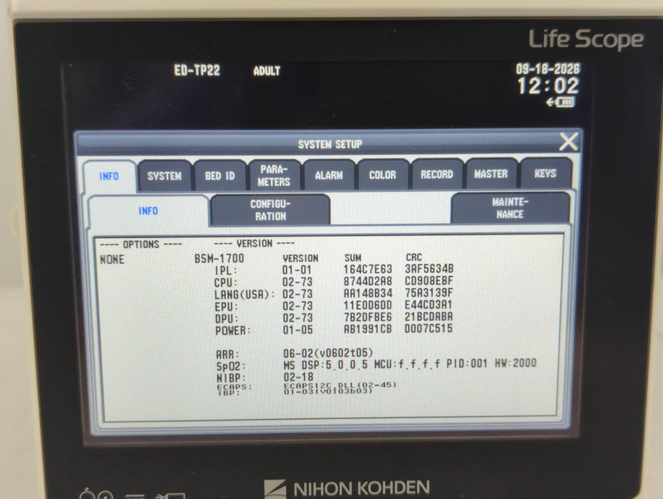 Nihon Kohden BSM-1733 Life Scope PT Transport Patient Monitor