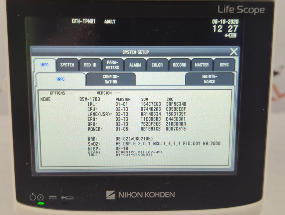 Nihon Kohden BSM-1733 Life Scope PT Transport Patient Monitor