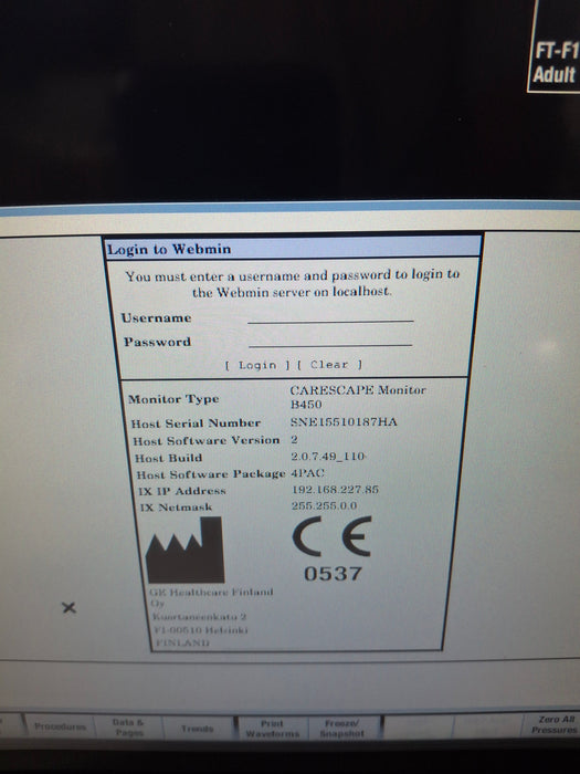 GE Healthcare Carescape B450 Post Anesthesia Care Patient Monitor