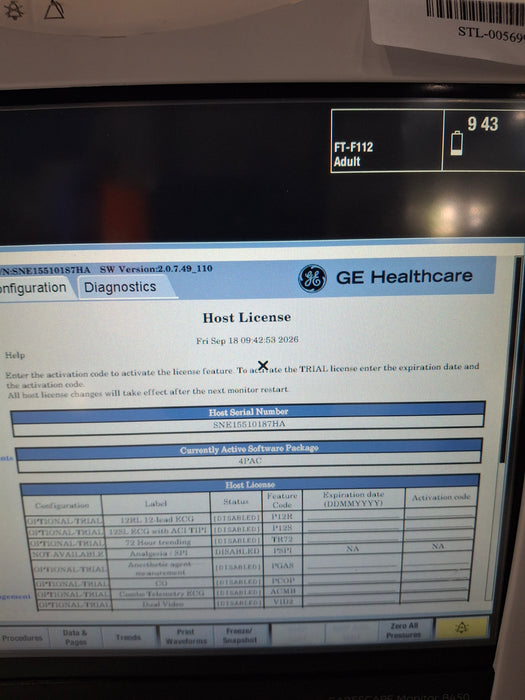 GE Healthcare Carescape B450 Post Anesthesia Care Patient Monitor