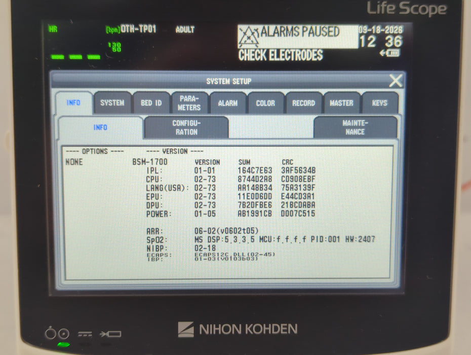 Nihon Kohden BSM-1733 Life Scope PT Transport Patient Monitor