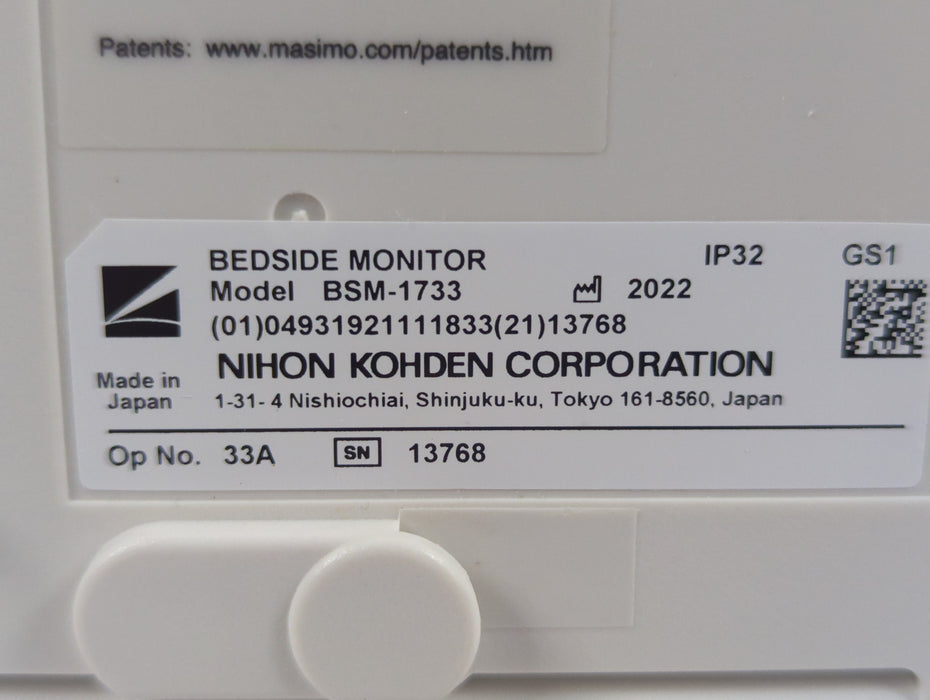 Nihon Kohden BSM-1733 Life Scope PT Transport Patient Monitor