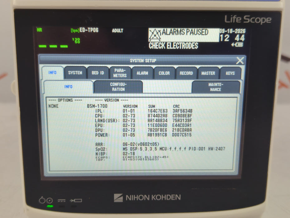Nihon Kohden BSM-1733 Life Scope PT Transport Patient Monitor