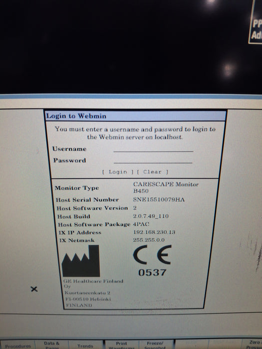 GE Healthcare Carescape B450 Post Anesthesia Care Patient Monitor