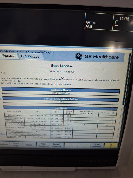 GE Healthcare Carescape B450 Post Anesthesia Care Patient Monitor