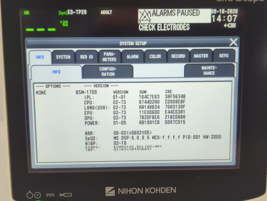 Nihon Kohden BSM-1733 Life Scope PT Transport Patient Monitor