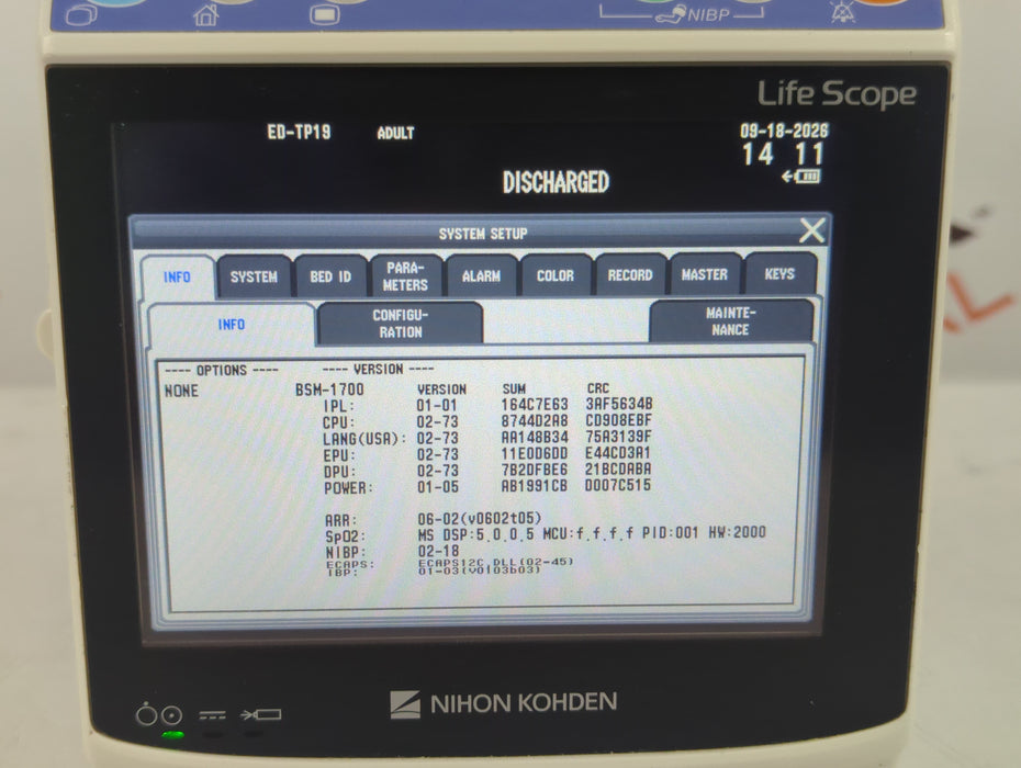 Nihon Kohden BSM-1733 Life Scope PT Transport Patient Monitor