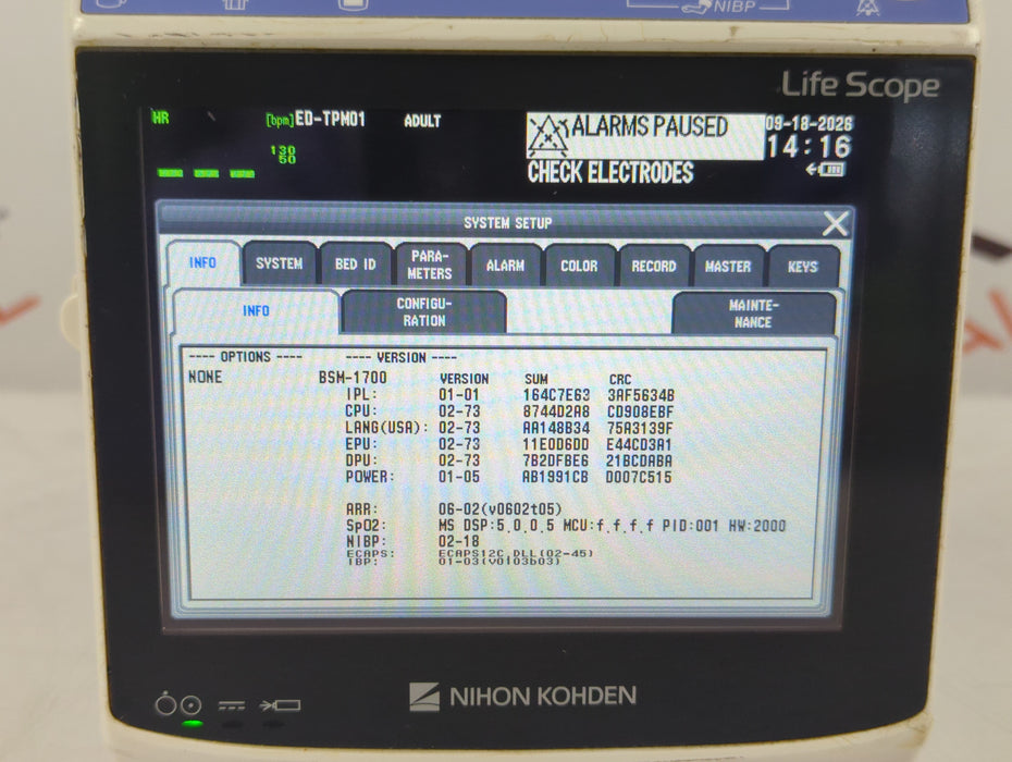 Nihon Kohden BSM-1733 Life Scope PT Transport Patient Monitor