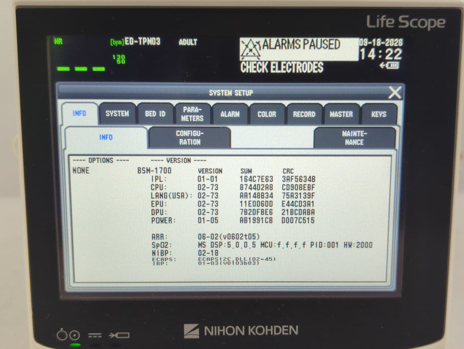 Nihon Kohden BSM-1733 Life Scope PT Transport Patient Monitor